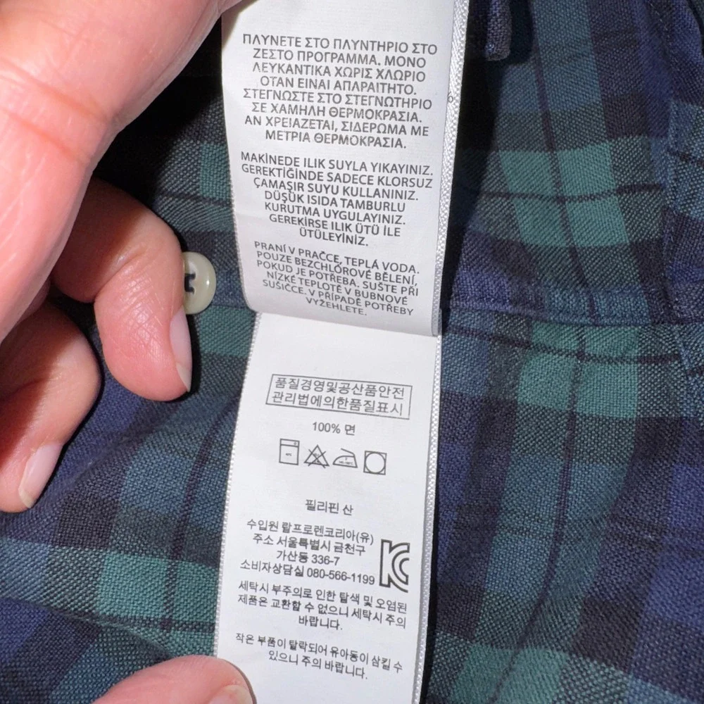 Ralph Lauren Mens Plaid Button Down Dress Shirt Green Blue Long Sleeve Pony Med